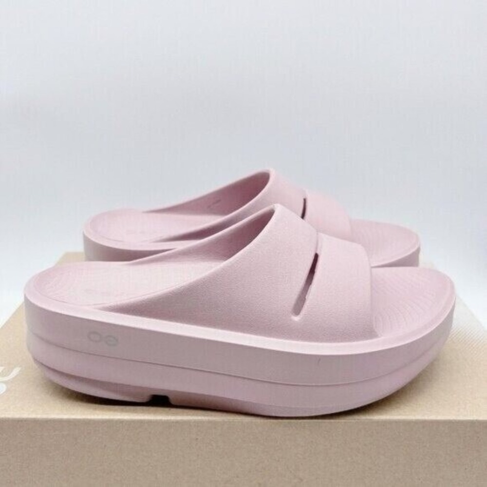OOFOS OOmega OOahh Flip Flop Platform Waterproof Stardust Pink Women US 10 EU 41 - Picture 4 of 11